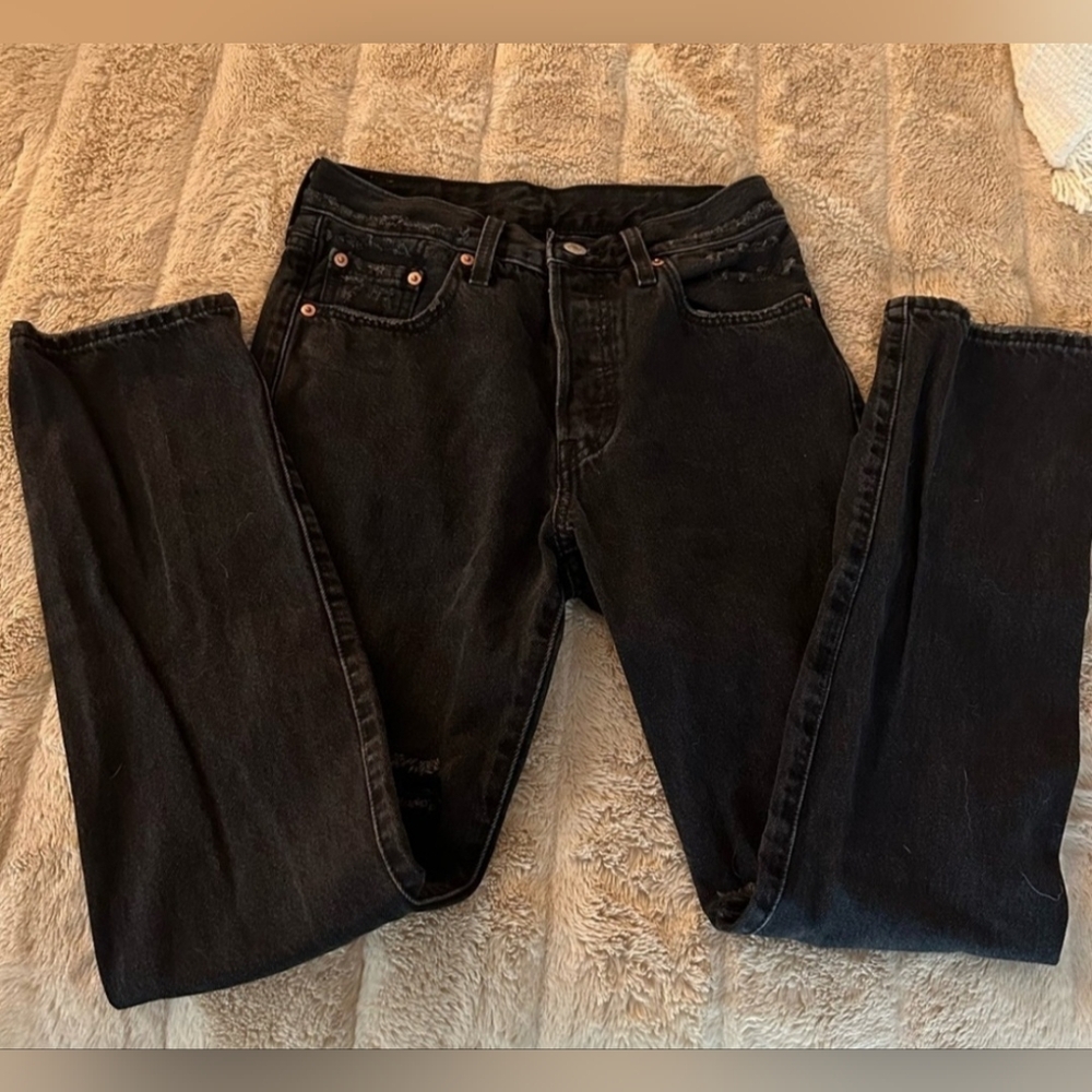Levi 501 Charcoal Distressed Denim Jeans
